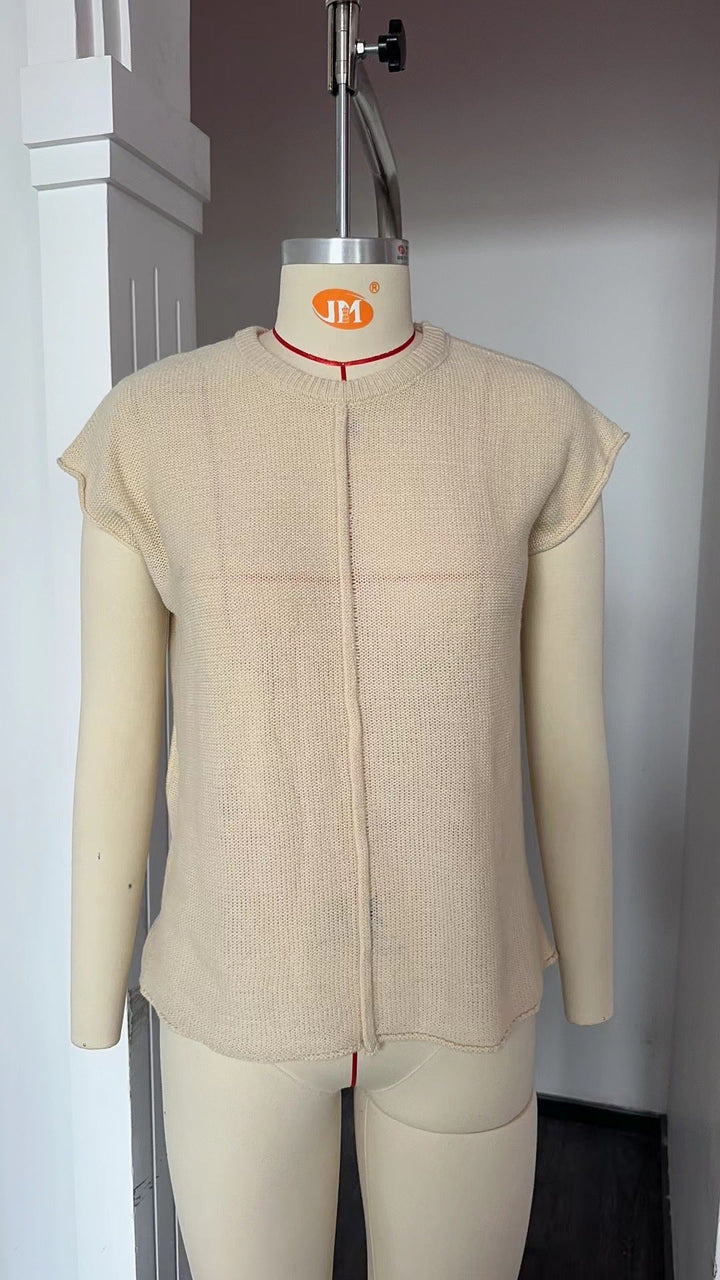 Damen lässiges Strickoberteil mit kurzen Ärmeln und strukturiertem Design W&W Mode