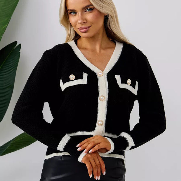 Damen Strickjacke mit Knopfdetails und kontrastierenden Abschlüssen WW