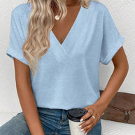 Damen lässiges V-Ausschnitt T-Shirt aus hochwertigem Jersey WW