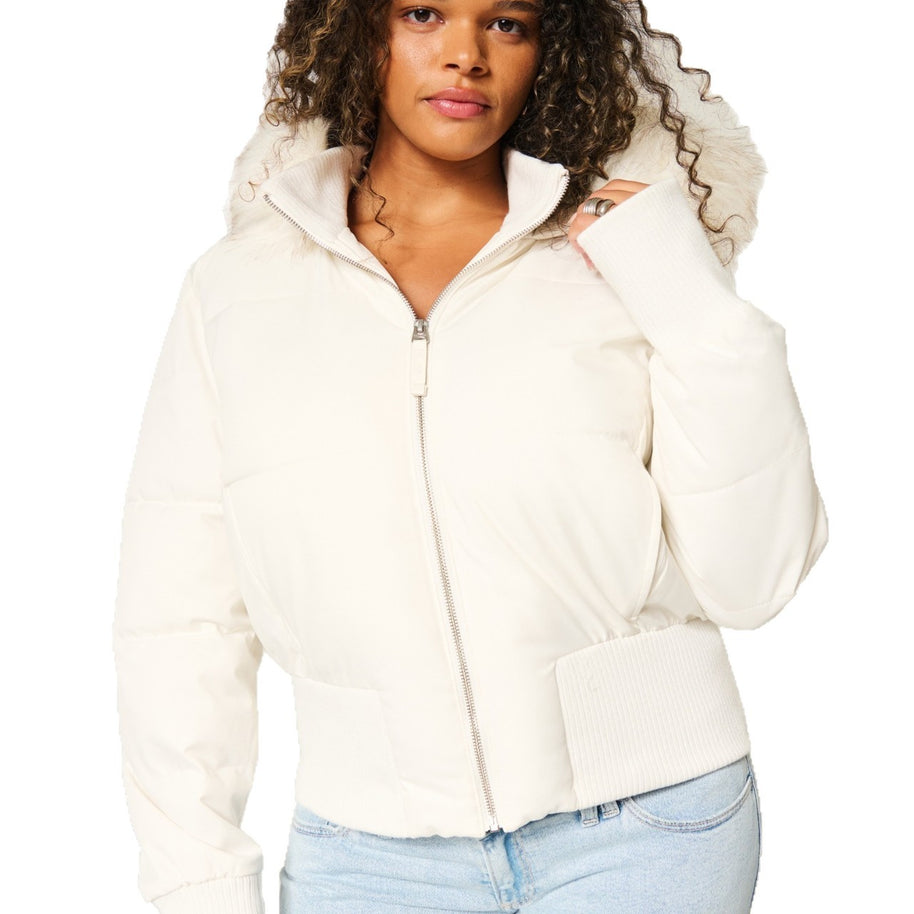 Damen Gestepptes Winterjacke mit abnehmbarer Kapuze und elastischen Bündchen WW