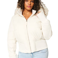 Damen Gestepptes Winterjacke mit abnehmbarer Kapuze und elastischen Bündchen WW