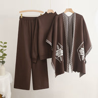 Damen Strick-Loungewear-Set mit außergewöhnlichem Poncho-Stil WW
