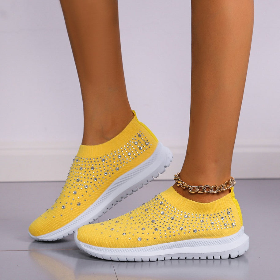 Damen Sneakers mit funkelnden Strass-Applikationen und elastischem Strick-Obermaterial WW