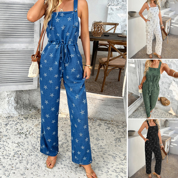 Damen Lässiger Jumpsuit mit verstellbaren Trägern und elastischem Taillenbund WW