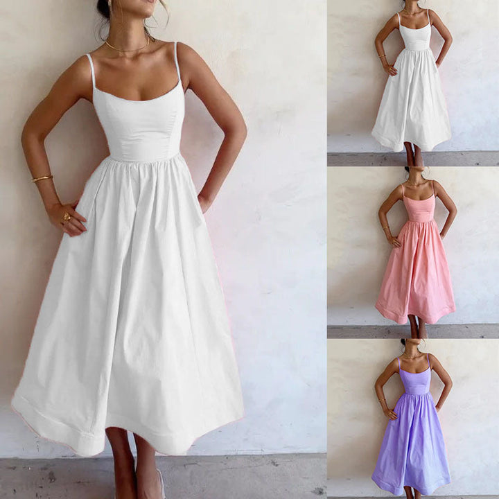 Damen Midi-Kleid mit tailliertem Oberteil und schwingendem Rock W&W Mode
