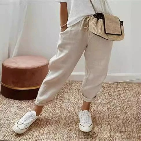 Damen Bequeme und lässige Chino-Hose mit elastischem Bund WW