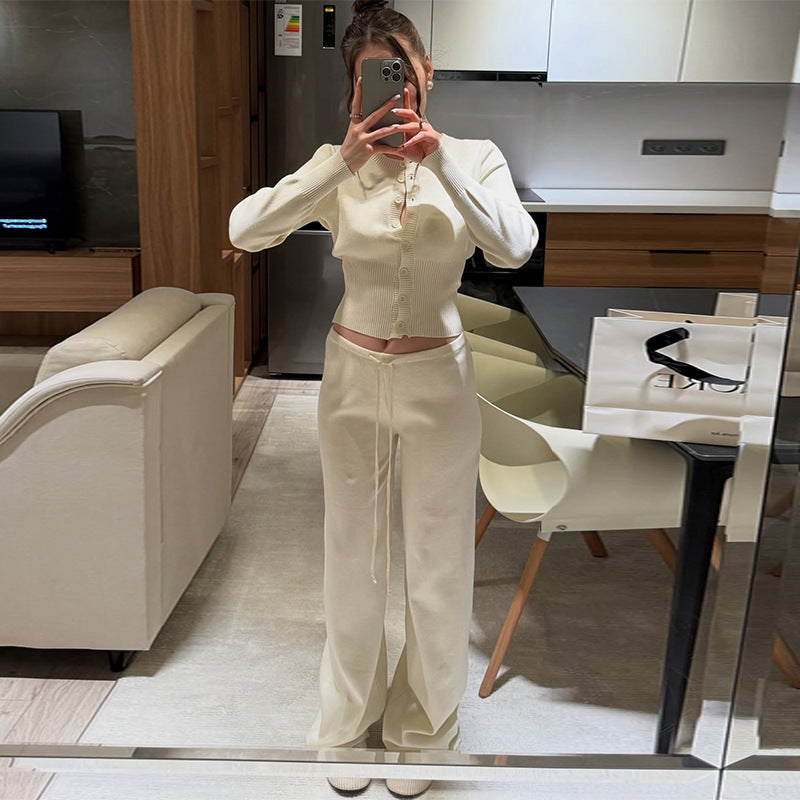 Damen Bequemes Strick-Loungewear-Set mit Knopfleiste WW