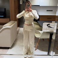 Damen Bequemes Strick-Loungewear-Set mit Knopfleiste WW