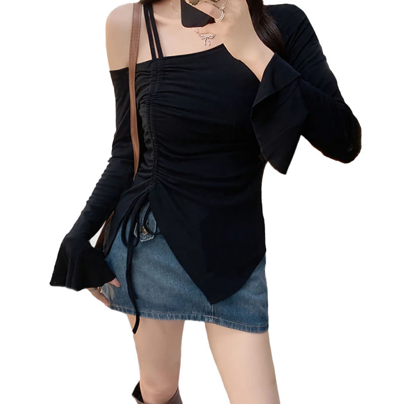 Damen Top mit schulterfreiem Design und raffinierten Rüschenärmeln W&W Mode