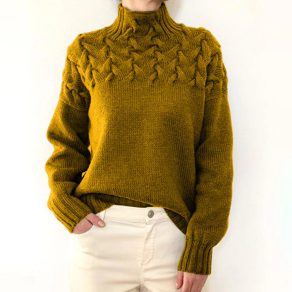 Damen Strickpullover mit hochgeschlossenem Kragen und trendigem Zopfmuster WW
