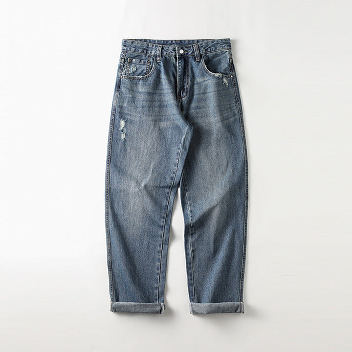 Herren Baggy Jeans im Vintage-Look mit distressed Effekten und hohem Bund W&W Mode