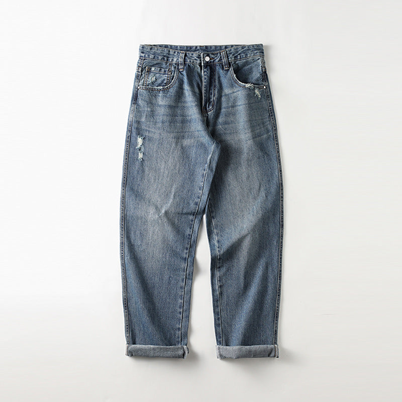 Herren Baggy Jeans im Vintage-Look mit distressed Effekten und hohem Bund WW