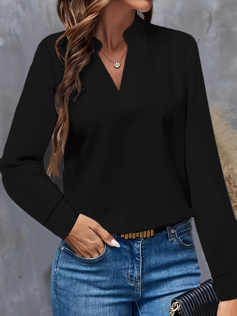 Damen Bluse mit modischem V-Ausschnitt und eleganten langen Ärmeln WW