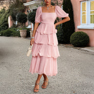 Damen Sommerliches Maxikleid mit kreisförmigem Ausschnitt und Rüschendetails WW