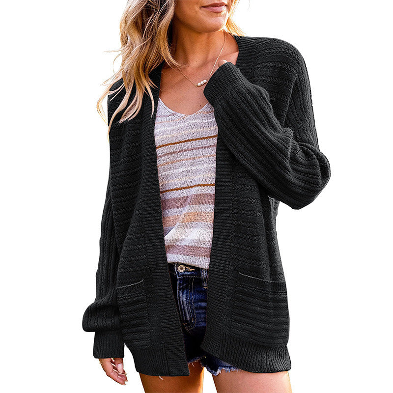 Damen Strickjacke mit tiefem V-Ausschnitt und strukturiertem Design WW