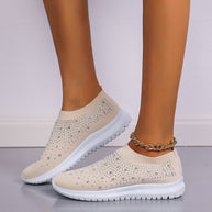Damen Sneakers mit funkelnden Strass-Applikationen und elastischem Strick-Obermaterial WW