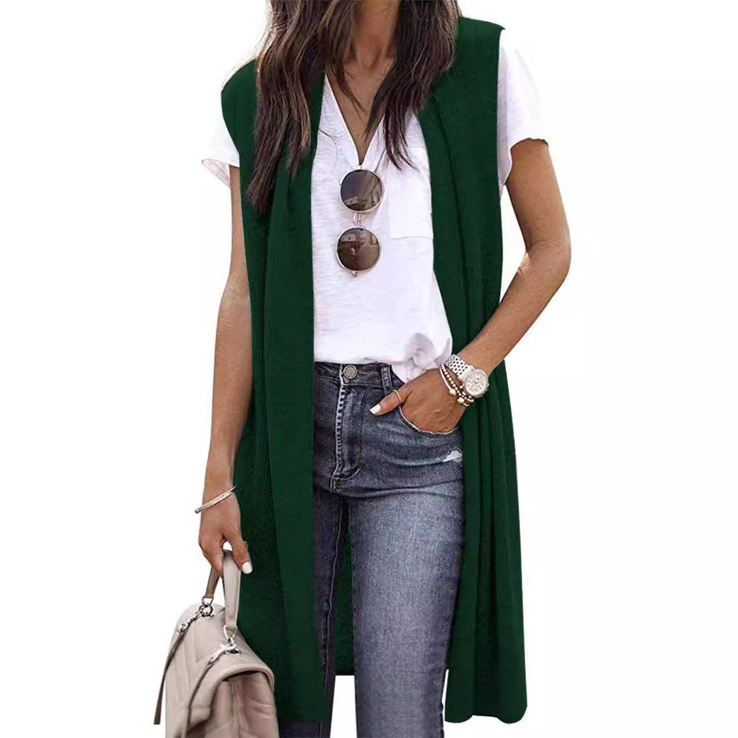 Damen offene Strickjacke mit lässigem Schnitt und langen Seitenpartien WW