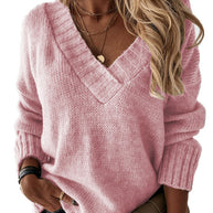 Damen Strickpullover mit V-Ausschnitt und kuscheligem Material WW