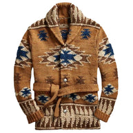 Damen Strickjacke mit beeindruckendem geometrischem Muster und integriertem Gürtel WW