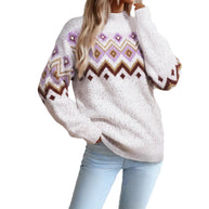 Damen Strickpullover mit geometrischem Muster und lockerem Schnitt WW