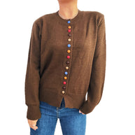 Damen stilvolle Strickjacke mit bunten Knöpfen WW