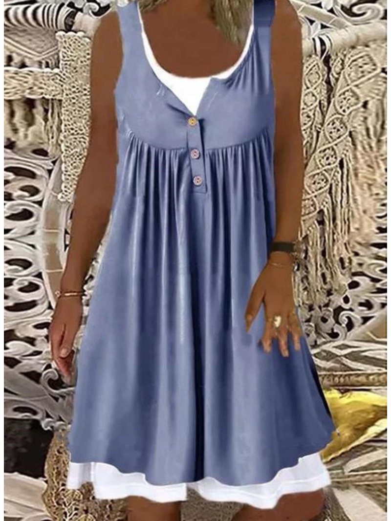 Damen Sommerliches Freizeitkleid mit dekorativen Knopfdetails und ausgestelltem Rock WW