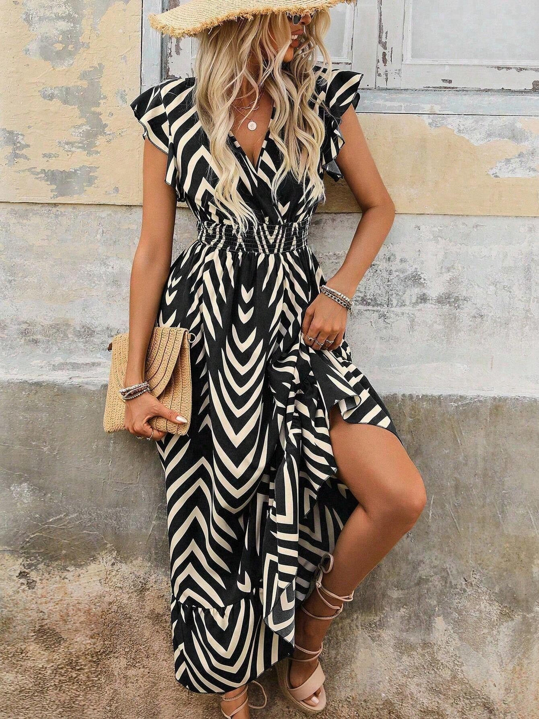 Damen Maxikleid mit elegantem Wickelausschnitt und modischem Schlitz W&W Mode