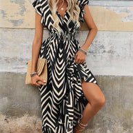 Damen Maxikleid mit elegantem Wickelausschnitt und modischem Schlitz WW