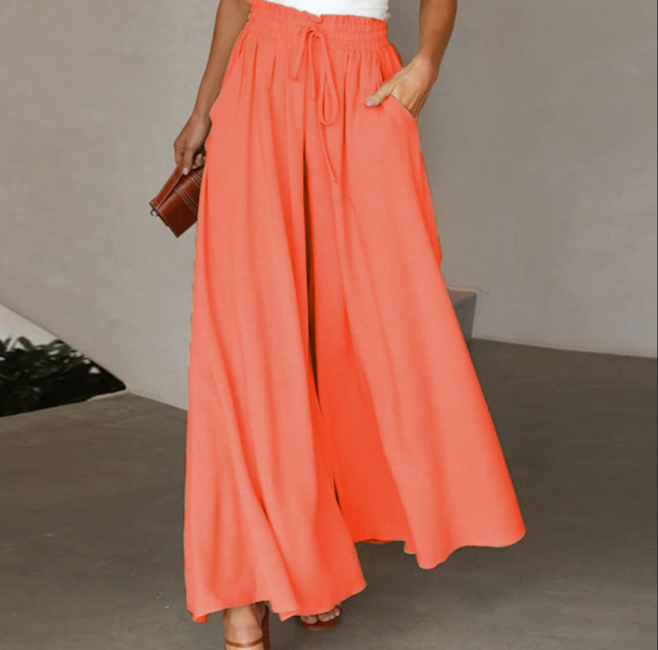 Damen Elegante und luftige weite Hose mit Gummizug und Taschen WW