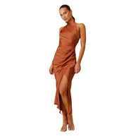 Damen elegantes Maxikleid mit trägerlosem Design und hohem Schlitz WW