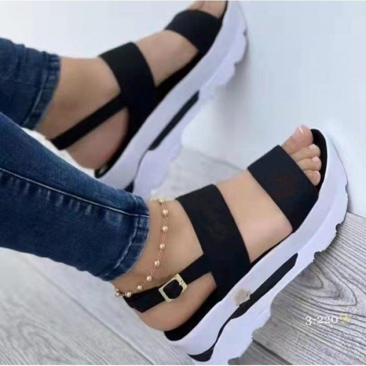 Damen Plateau-Sandalen mit elastischem Riemen und rutschfester Sohle W&W Mode