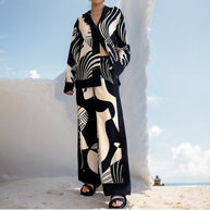 Damen Elegantes Lounge-Set mit artsy Motiv und weitem Schnitt WW