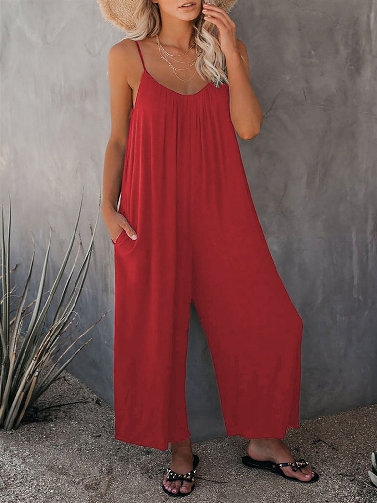 Damen Lässiger Jumpsuit mit weitem Schnitt und praktischen Taschen WW