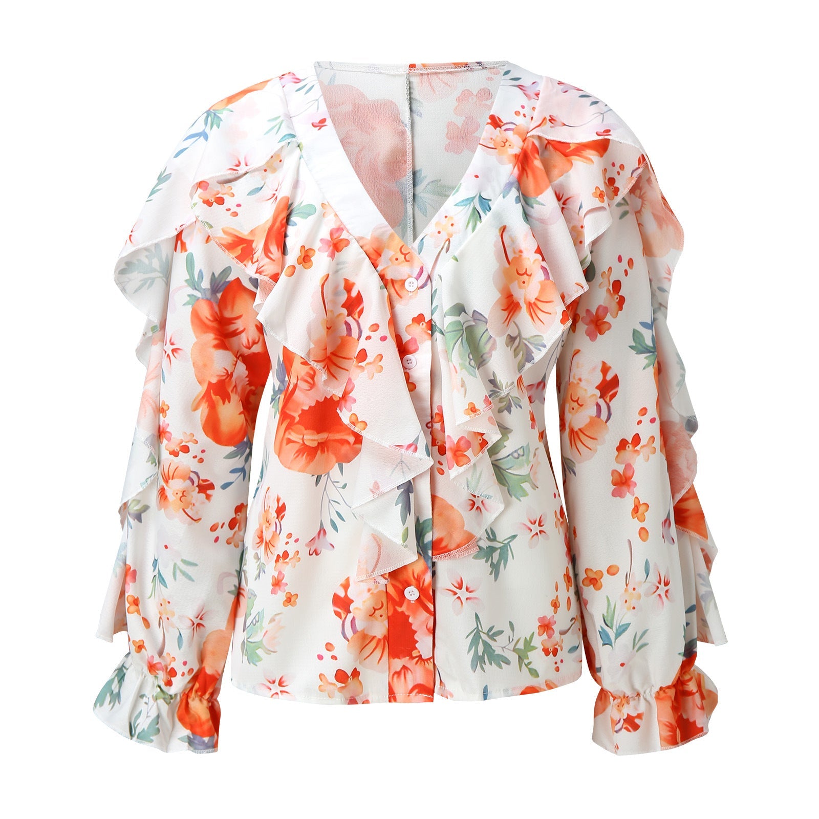 WW | Chiffon V-Ausschnitt Langarmshirt