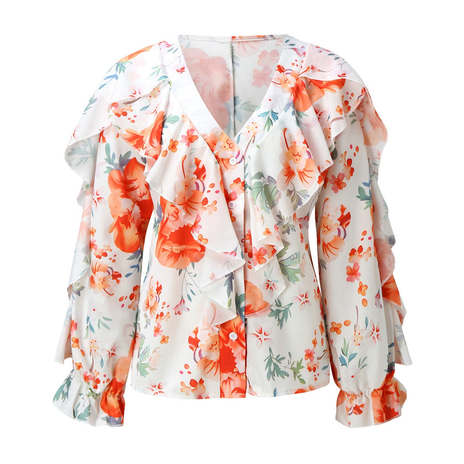 WW | Chiffon V-Ausschnitt Langarmshirt