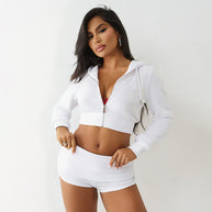 Damen Sportliches Kurz-Crop-Set mit Reißverschluss und elastischem Bund WW