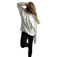 Damen bequemer Sweatshirt mit farbenfrohen Blumenapplikationen WW