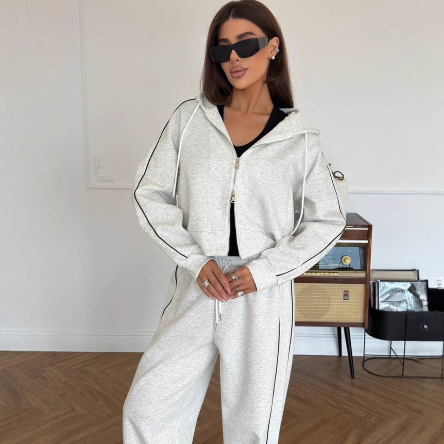 Damen Sportliches ZIP-Hoodie-Set mit weiten Hosen WW