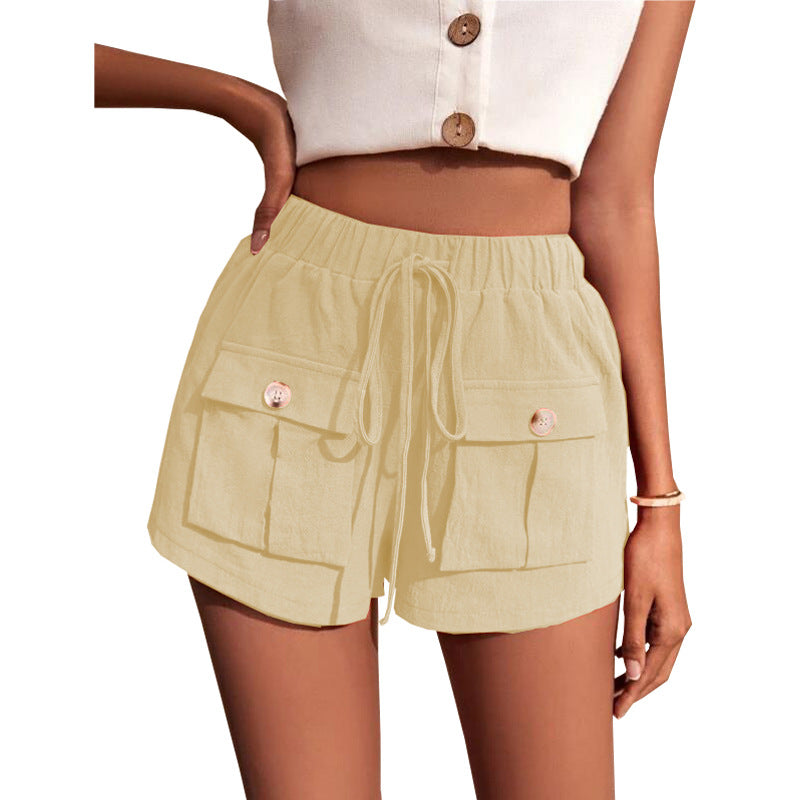 Damen bequeme Cargo-Shorts mit elastischem Bund und praktischen Klappentaschen WW