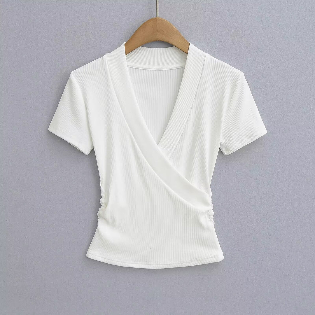 Damen Wickeloberteil mit elegantem V-Ausschnitt und figurumspielendem Schnitt W&W Mode