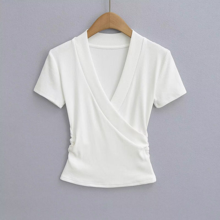 Damen Wickeloberteil mit elegantem V-Ausschnitt und figurumspielendem Schnitt W&W Mode