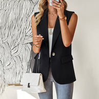 Damen lässiger Blazer ohne Ärmel mit tailliertem Schnitt und eleganten Taschen WW