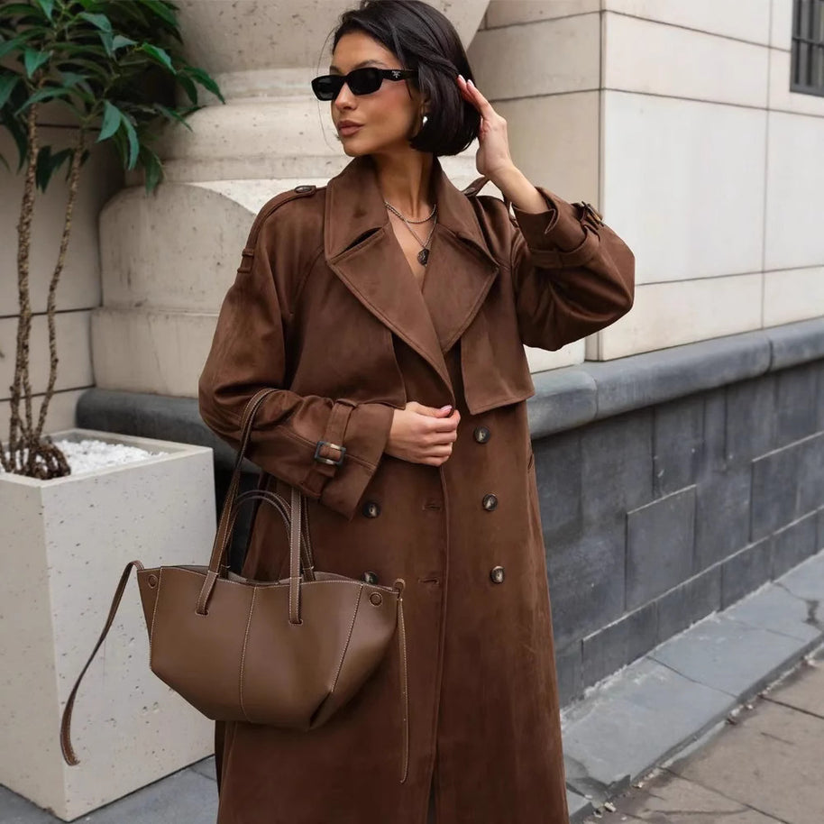 Damen Stilvoller Trenchcoat mit weitem Schnitt und Gürtel WW