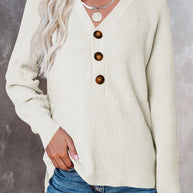 Damen Strickpullover mit V-Ausschnitt und Knopfdetails WW