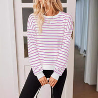 Damen lässiger Sweatshirt mit modernem Streifenmuster und Rundhalsausschnitt WW