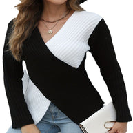 Damen asymmetrisches Strickoberteil mit eleganter V-Front WW