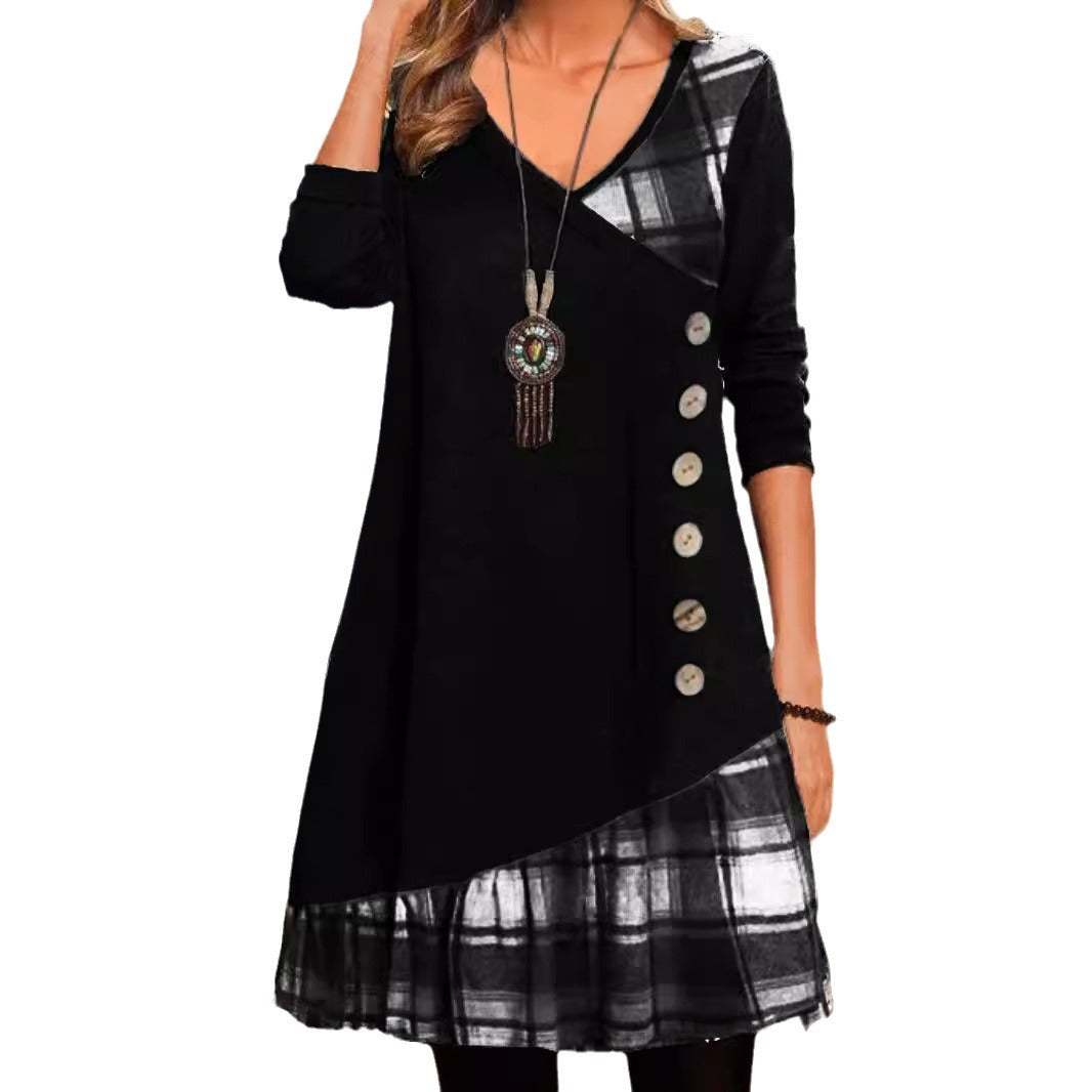 W&W Mode | Klassischer Look Karierte Langarmkleid