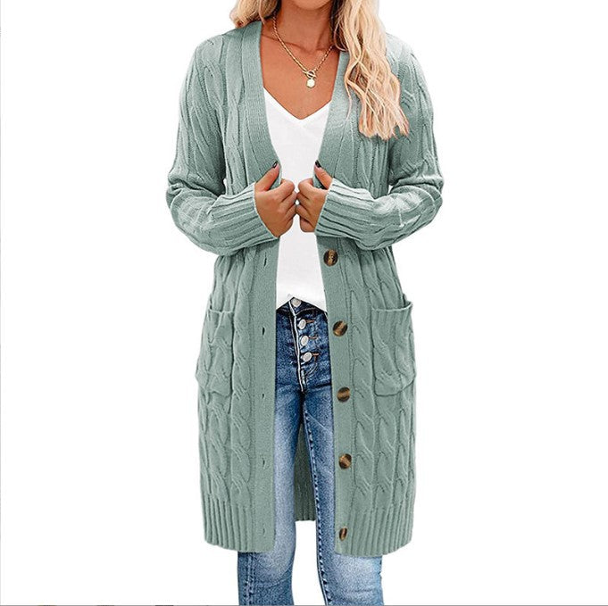 WW | Stilvoller gedrehter Knopf Taschen Cardigan Mantel