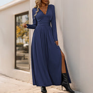Damen Maxikleid mit elegantem V-Ausschnitt und verspielten Rüschen WW