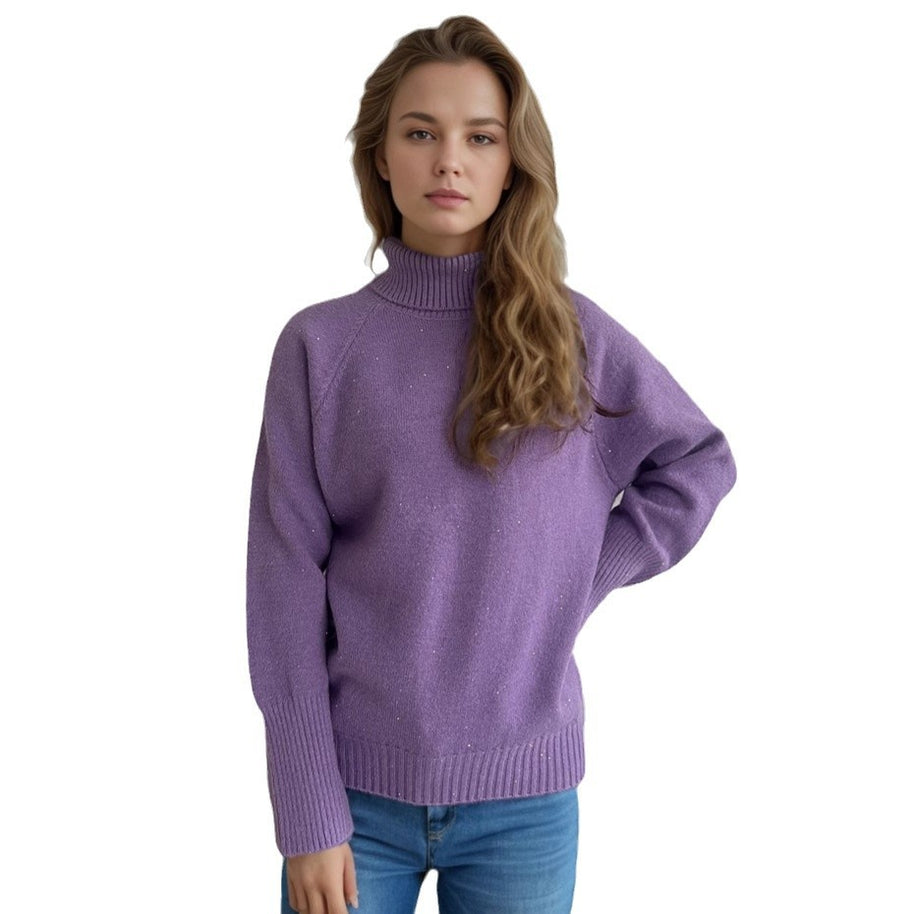 Damen Rollkragenpullover mit strukturiertem Design und Glitzerakzenten WW